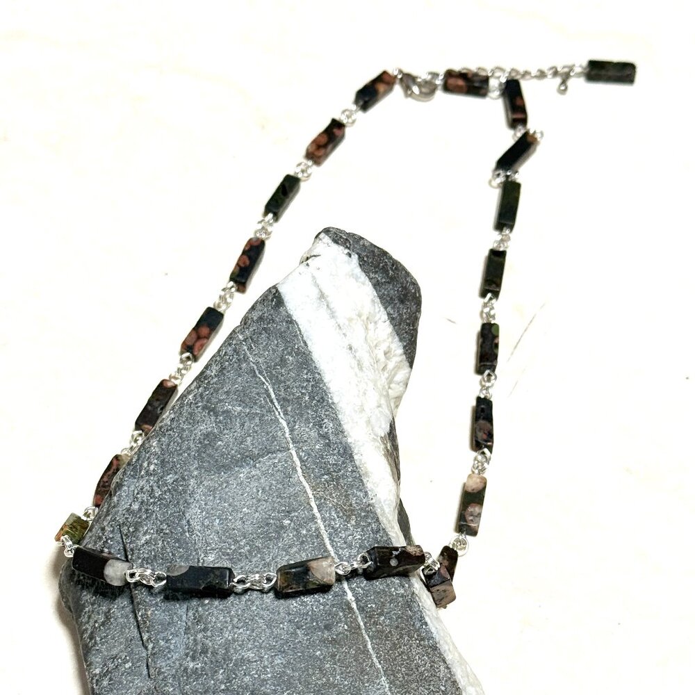 Genuine Dark Green Ocean Jasper Short Necklace, Gemstone Adjustable Necklace